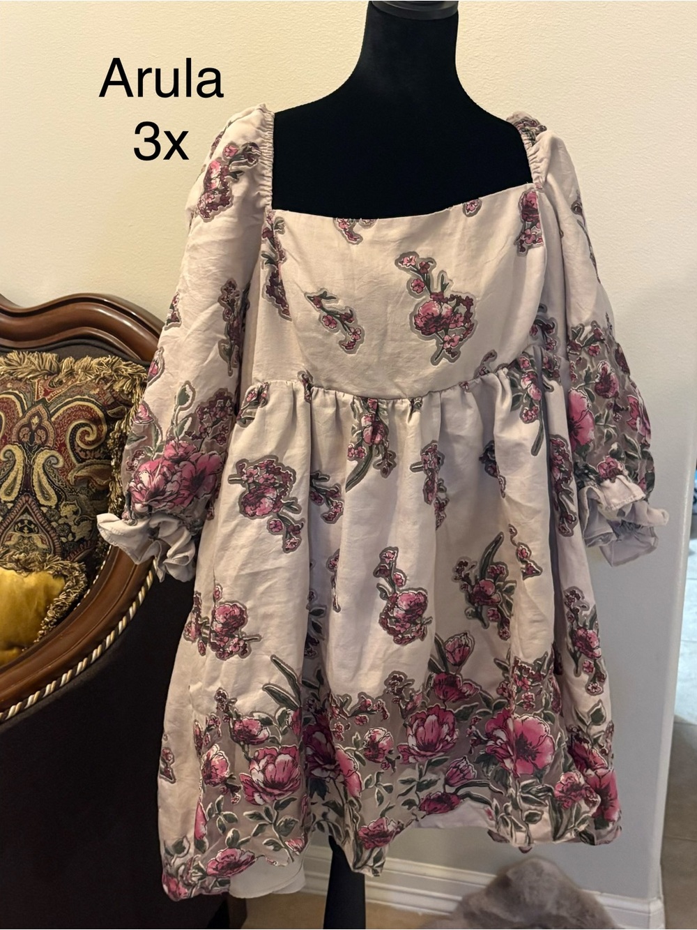 ARULA Pink Floral Cotton Peasant Dress